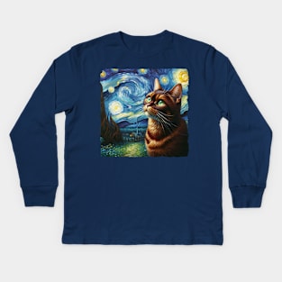 Havana Starry Night Inspired - Artistic Cat Kids Long Sleeve T-Shirt